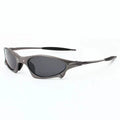 Sunglasses with dark lenses and gray frame on a white background